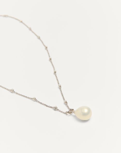 Valentino Garavani - Vlogo Signature Metal Brooch With Swarovski® Crystals And Pearls - Palladium/cream - Man - Jewelry